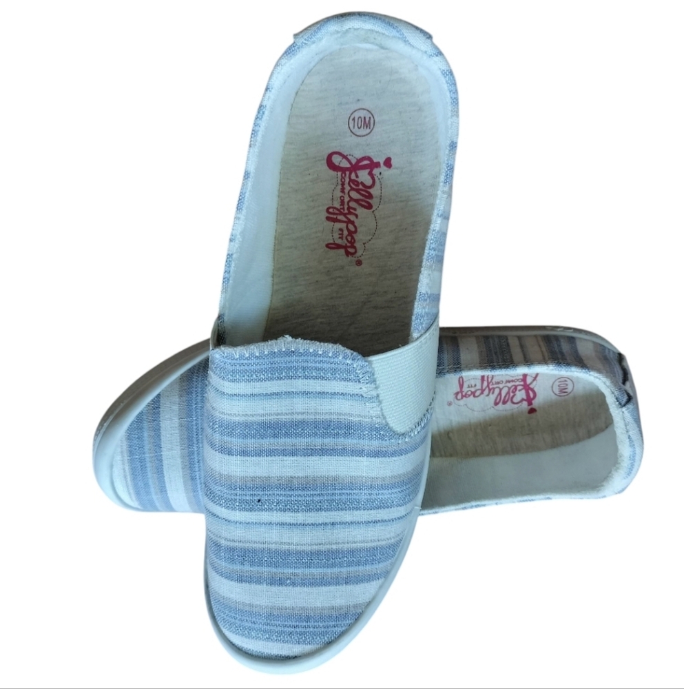 Jollypop Stylish Light Blue and White Striped Women's Slippers